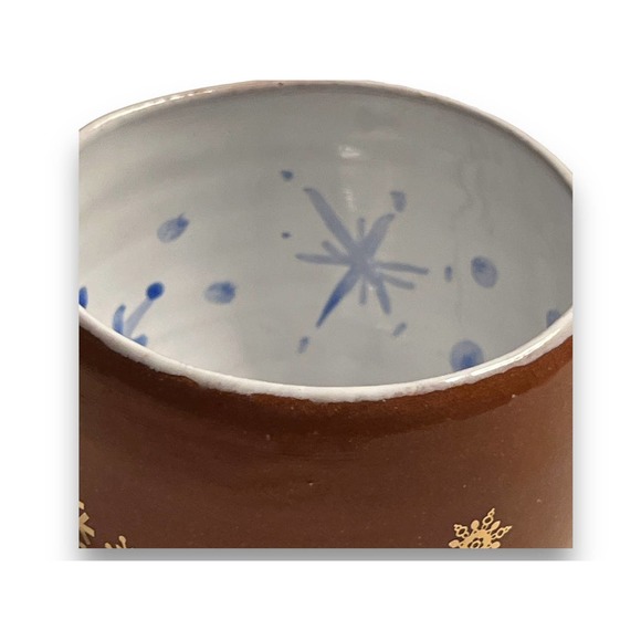 Blue & White Bowl with Snowflakes in Blue and Silver on Terracotta Pottery - Picture 10 of 10